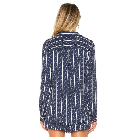 L' Academie The Classic Button Up Shirt Womens Size Small Navy/White Stripe‎ Top - Picture 2 of 12